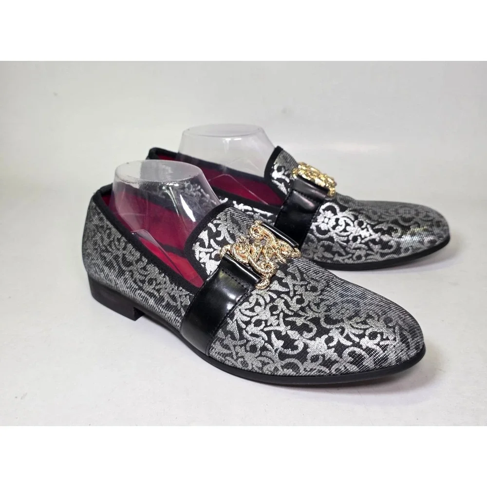 Meijiana Men's Loafers Size 8 Silver Black Gold Snake Slip On Dress Shoes‎